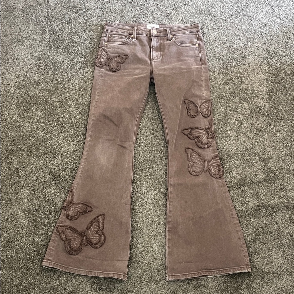 Driftwood Butterfly Embroidered Flare Jeans